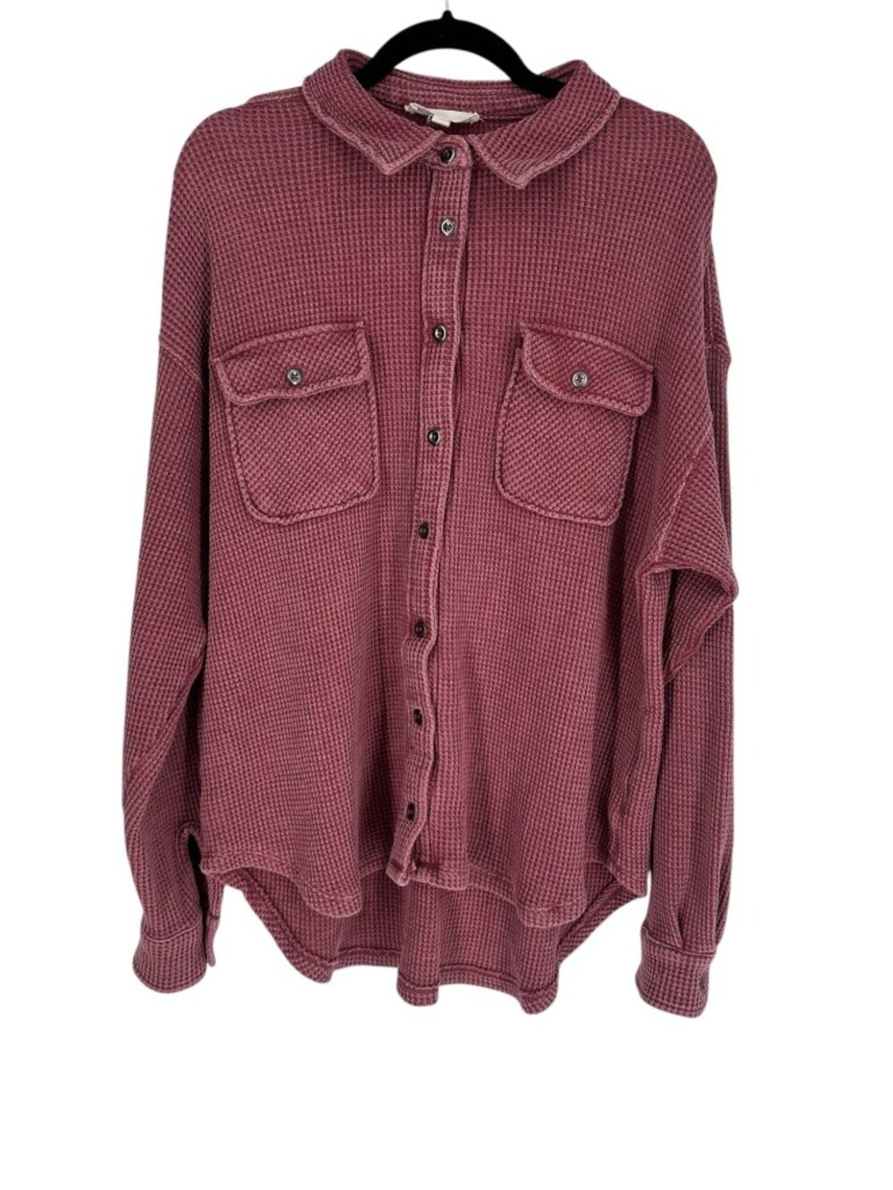 Hippie Rose Waffle Knit Shacket Large Dusty Rose Mauve Pink Button Jacket Boho